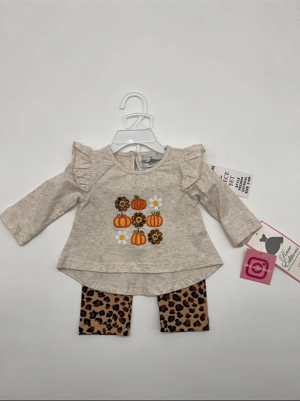 Rare Editions Girls 3-6M Neutral Pumpkin & Floral Top with Leopard Leggings